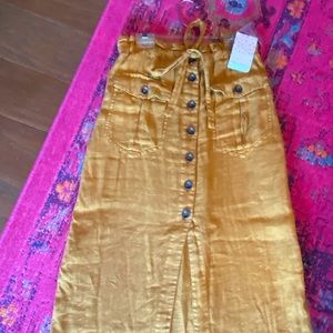 Free People Beige Drawstring Waist Surplus Skirt